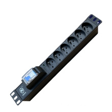 19inch 1u rack mount 6way French outlets PDU power strip with 1p air switch circuit breaker